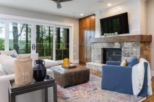 living room with french doors to deck.