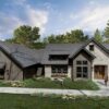 FrontofHomeBlackRoofWoodenSlatfeaturesSurroundedbyTrees